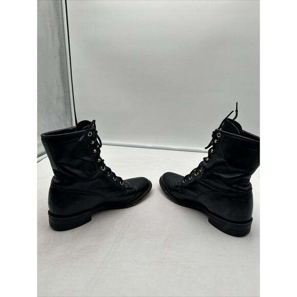 JUSTIN 506 Combat Boots Kiltie Roper Vintage Black Leather Lace Up Men\'s Sz 6.5B
